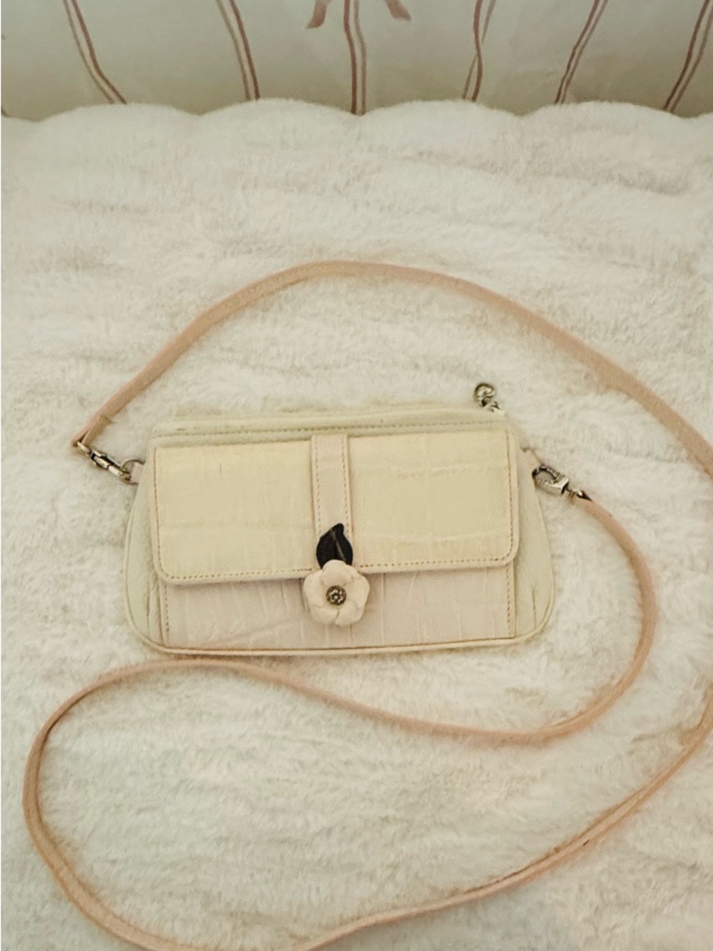 Brighton Women's Cream/Pink Crossbody Bag with Floral Accent